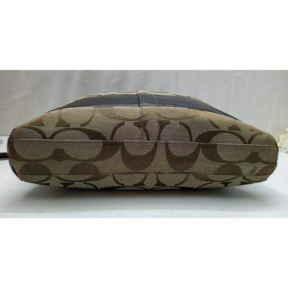 Coach Signature Brown Canvas Leather Trim Zipper Crossbody Shoulder Bag - Picture 7 of 14